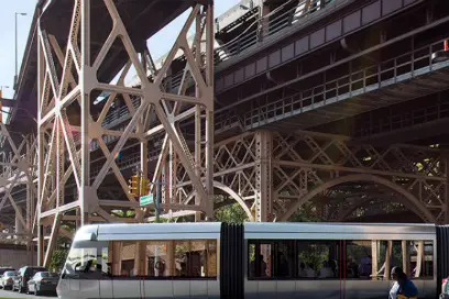 A rendering of the mythical BQX in Queens Plaza
